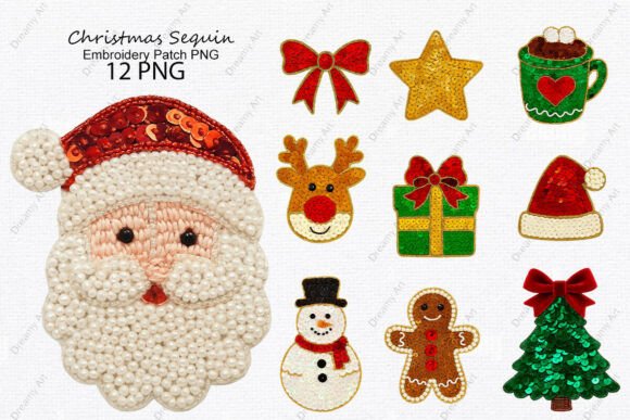 Christmas Sequin, Embroidery Patch PNG