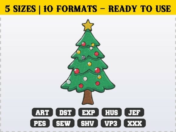Classic Winter Christmas Tree Embroidery
