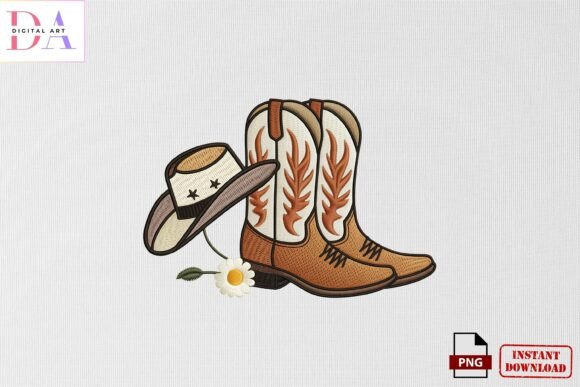 Cowboy Boots and Hat Embroidery PNG