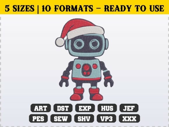 Cute Sci-Fi Robot Christmas Embroidery