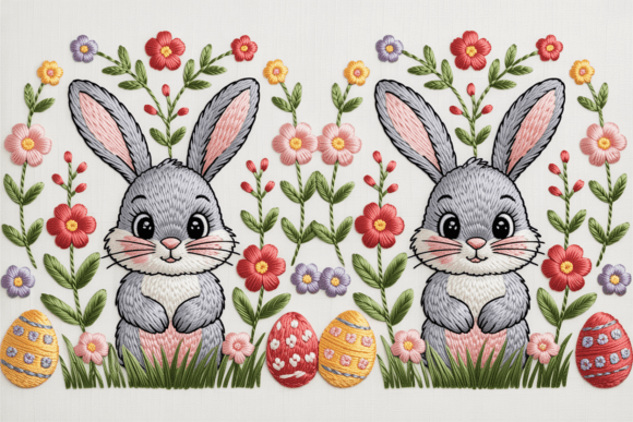 Easter Bunny Embroidery Seamless Pattern