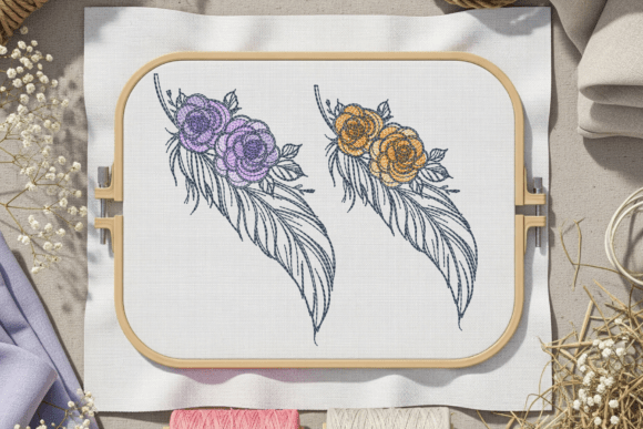 Elegant Floral Feather Embroidery