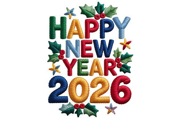 Embroidery Happy New Year 2026 PNG