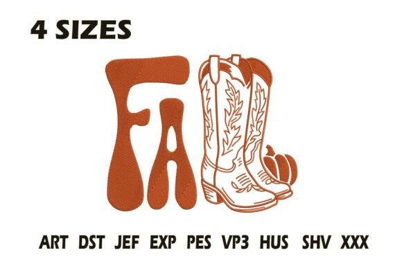 Fall Cowboy Boots Embroidery Design