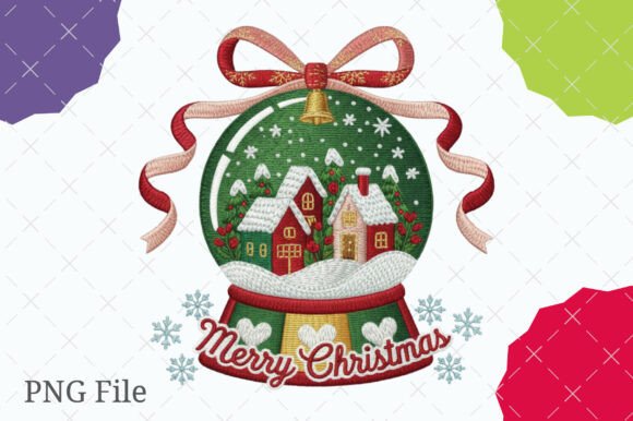 Faux Embroidery Winter Village Snow Globe