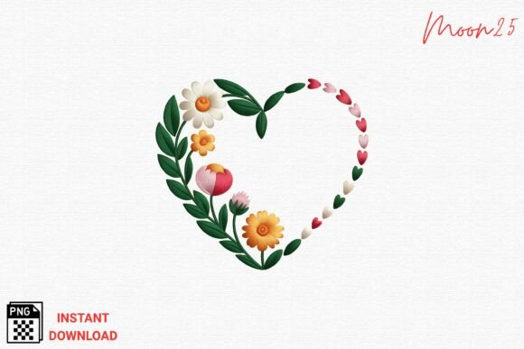 Floral Heart Frame Embroidery PNG