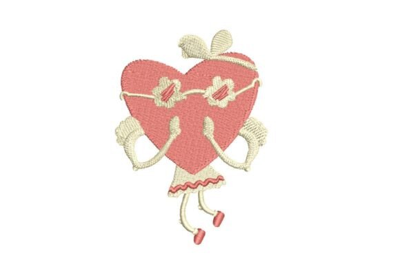 Girly Heart Character Embroidery Design