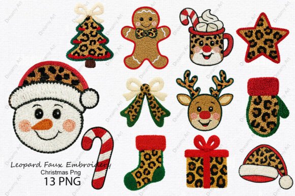Leopard Faux Embroidery Christmas PNG