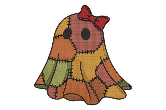 Patchwork Ghost with Bow Embroidery