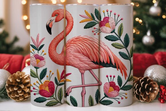 Pink Flamingo Embroidery 20oz Tumbler
