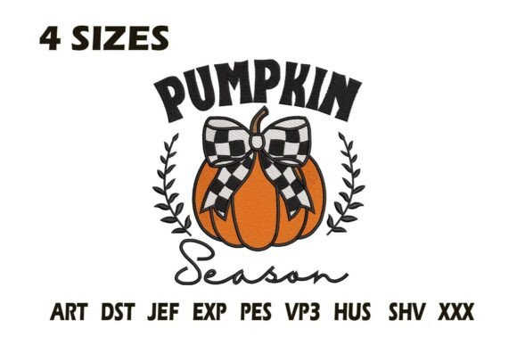 Pumpkin Season Checkered Bow Embroidery