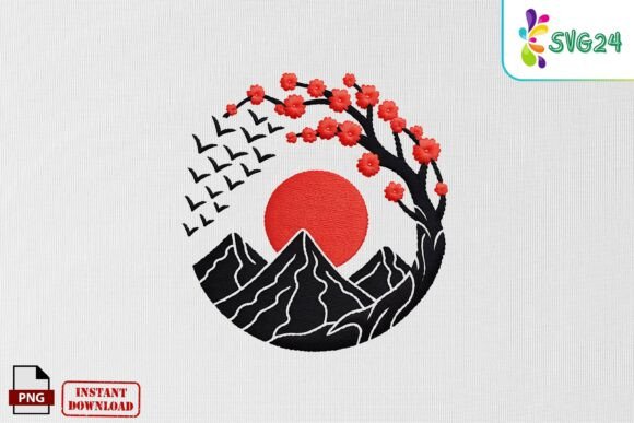 Red Sun Mountain Embroidery PNG