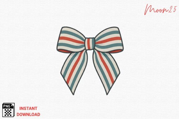 Striped Ribbon Bow Embroidery PNG